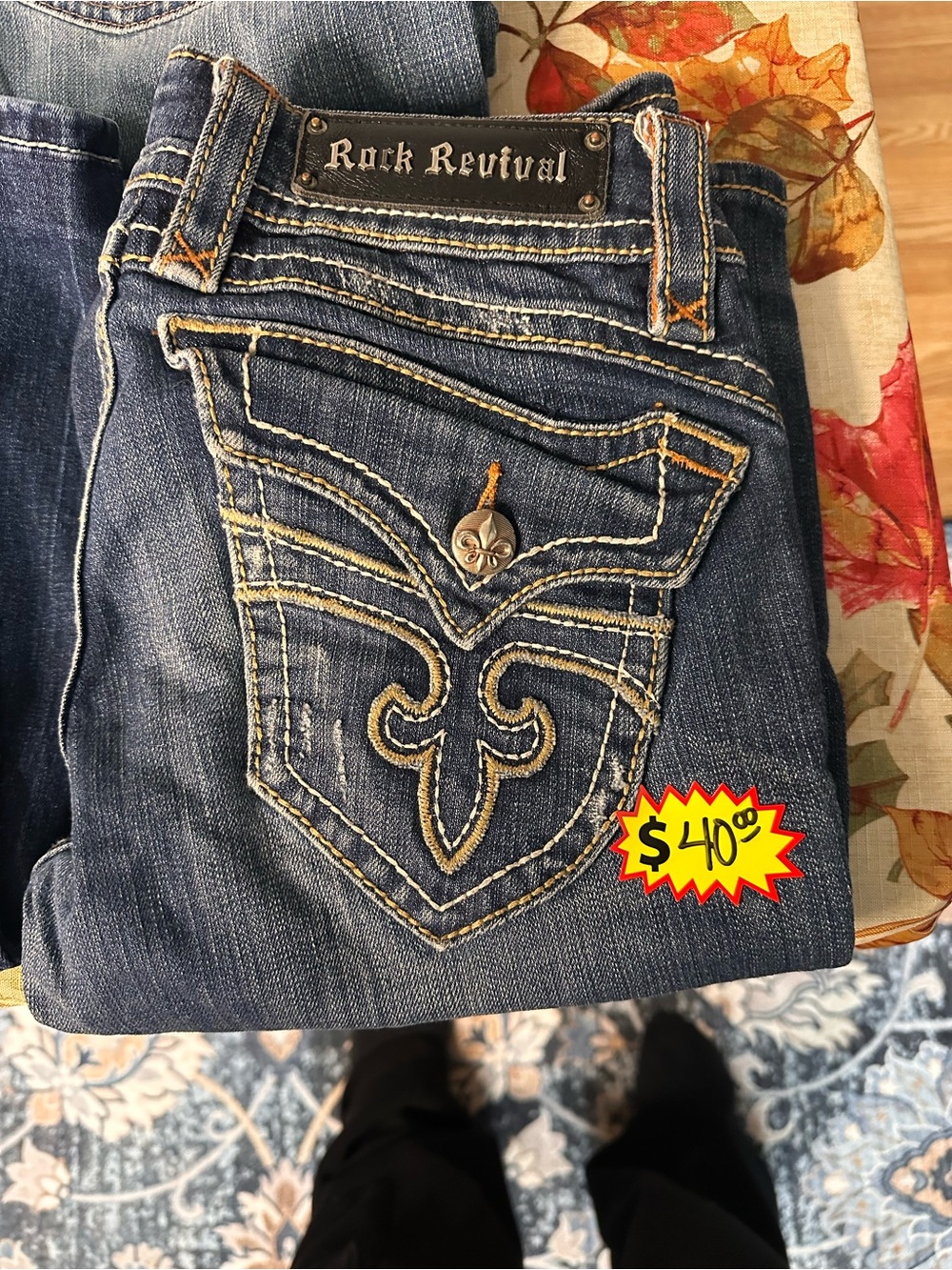 Rock Revival “Patti” StyleWomen's Dark Blue Bootcut Jeans w/ Embroidered Pocket